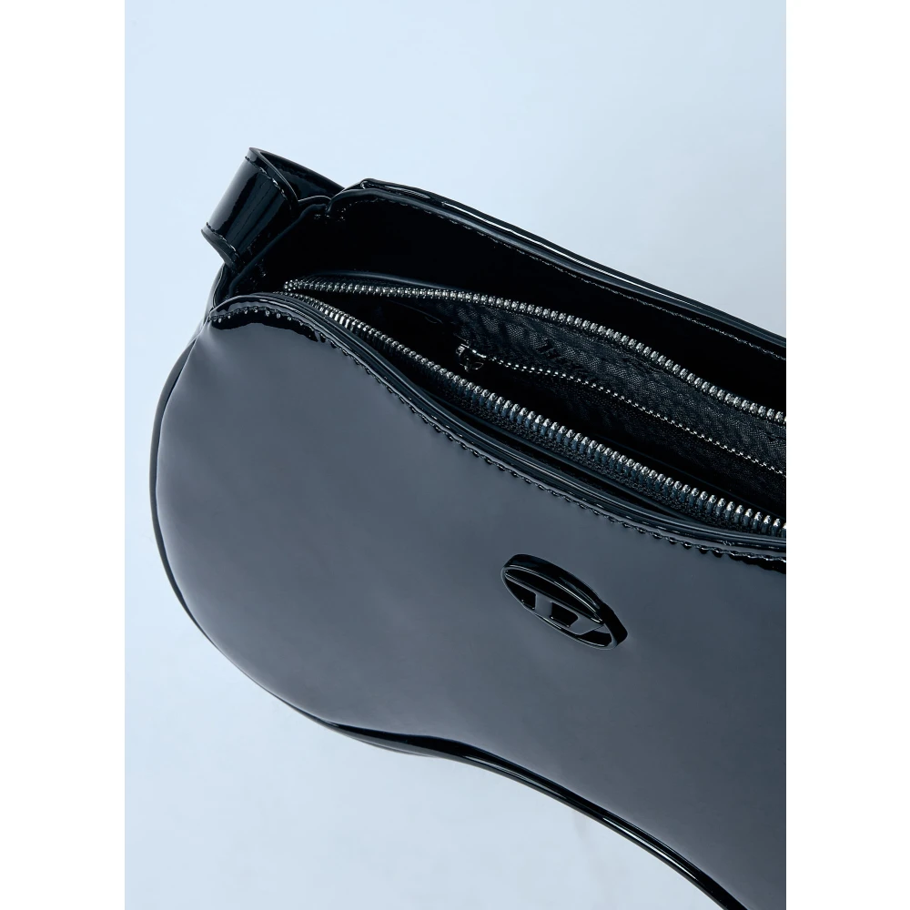 Diesel Schoudertas met logo plaatje Black Dames