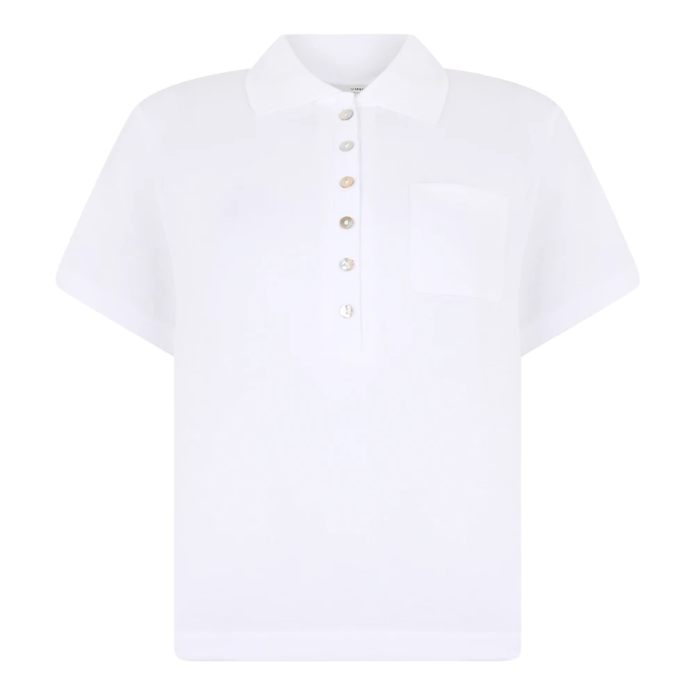 Vince Women's White Polo Shirts, M, Cotton Cropped Pocket Polo