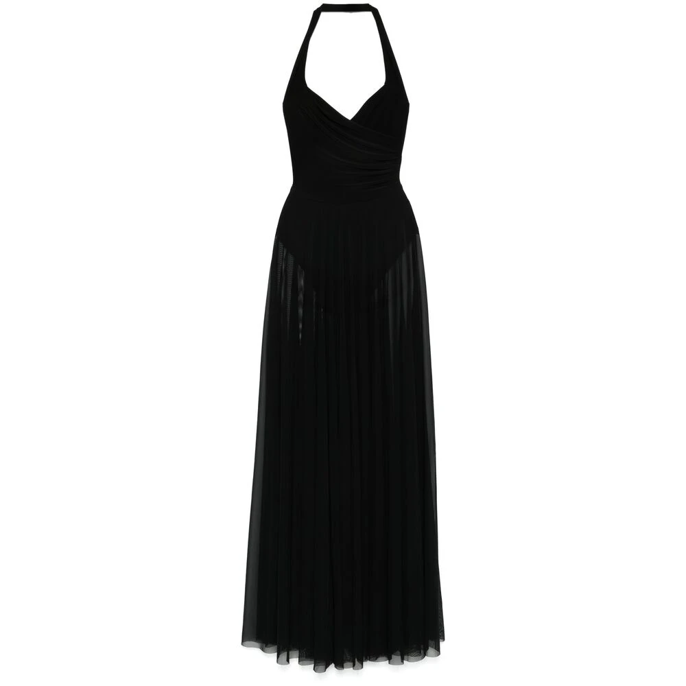 Norma Kamali Zwarte Doorschijnende Overlay Gedrapeerde Jurk Black Dames