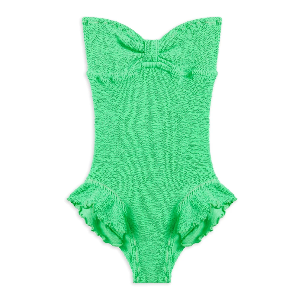 Reina Olga Ruffled Strapless Brazilian Swimsuit Green Dames