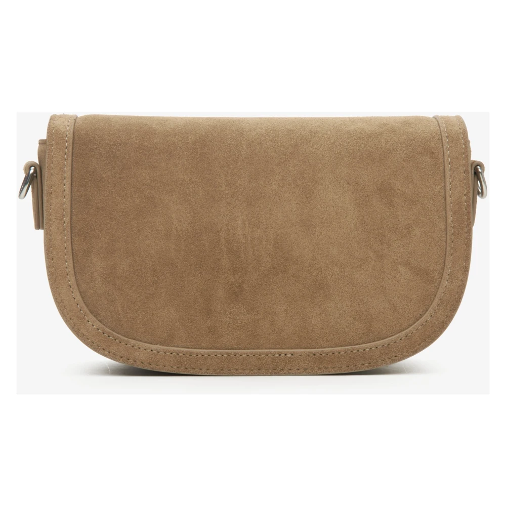 Estro Dames Bruin Velours Hoefijzer Schoudertas Brown Dames
