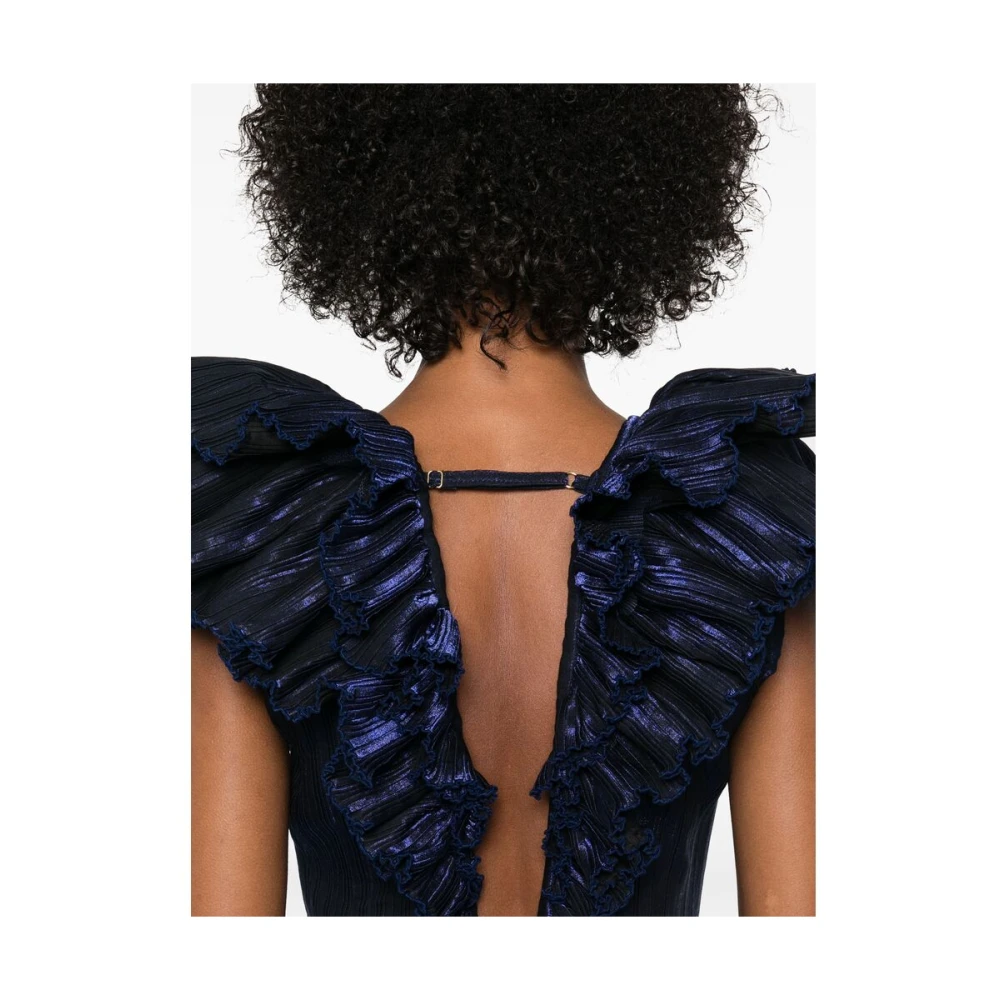 L'idée Ocean Blue Gerimpelde V-Hals Jurk Blue Dames