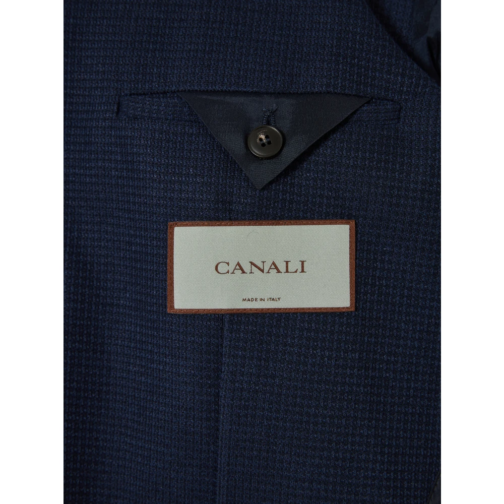 Canali Katoen Linnen Jas Twee Knopen Blue Heren