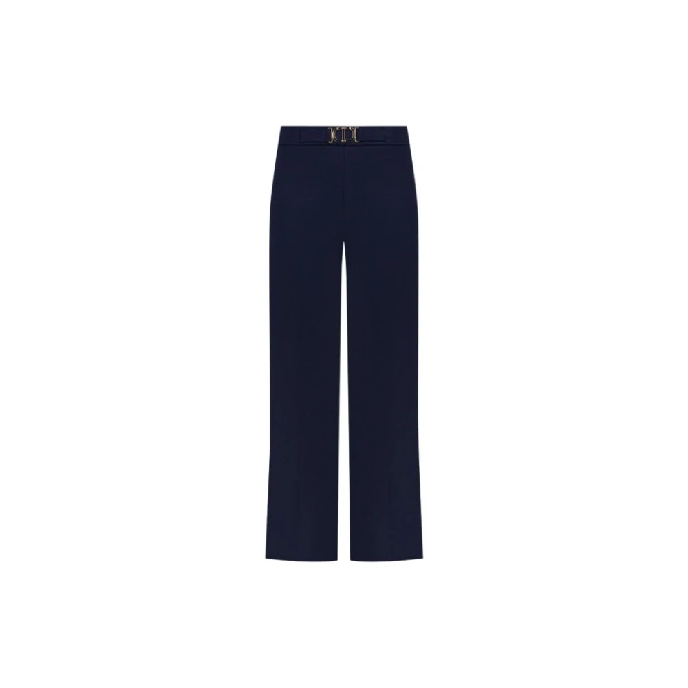 Twinset Blauwe Flare Broek met Trompe lOeil Riem Blue Dames