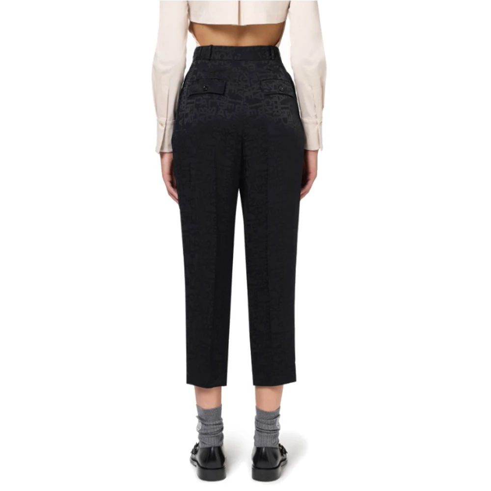 Elisabetta Franchi Jacquard Lettering Straight Broek Black Dames