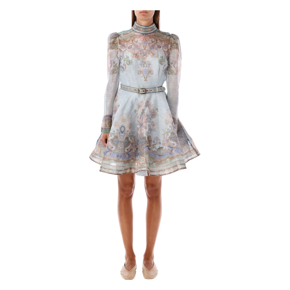 Zimmermann Blauwe Paisley Ceintuur Mini Jurk Multicolor Dames