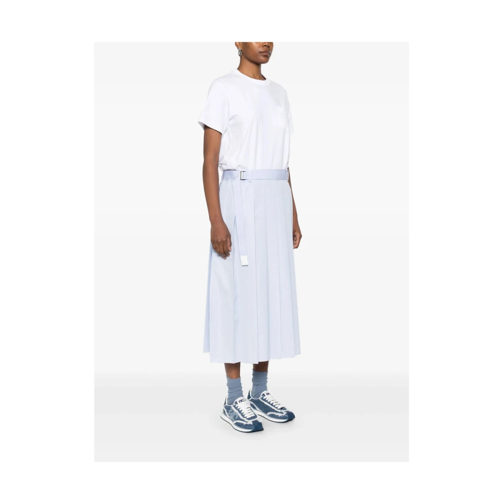 Sacai Witte Riem Taille Jurk Korte Mouwen White Dames