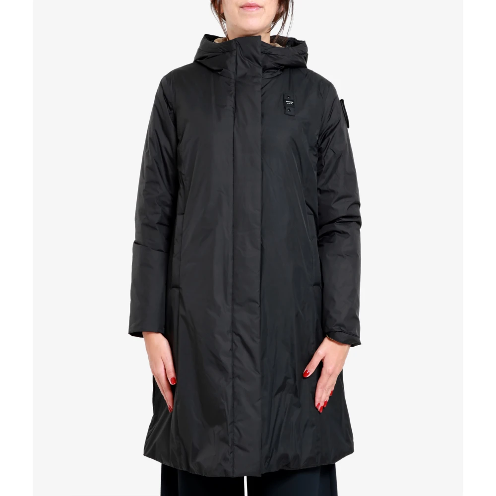 Blauer Zwarte Technische Jas met Capuchon Black Dames