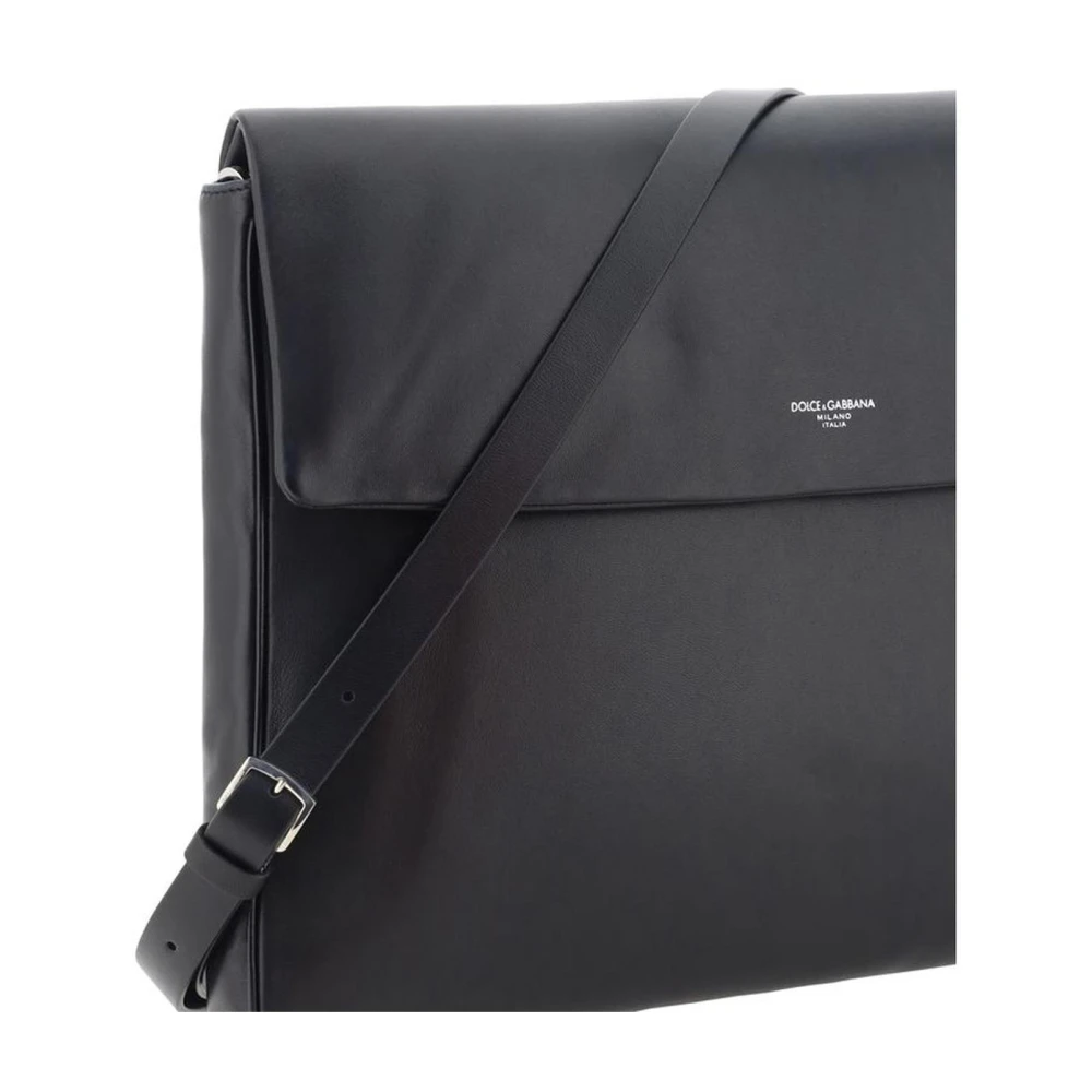 Dolce & Gabbana Leren schoudertas met magnetische sluiting Black Heren