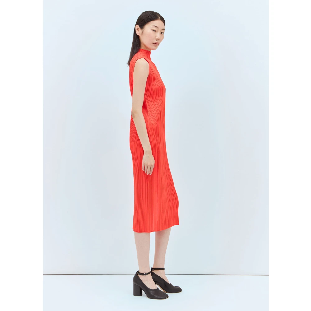 Issey Miyake April Midi Jurk Geplooide Constructie Orange Dames