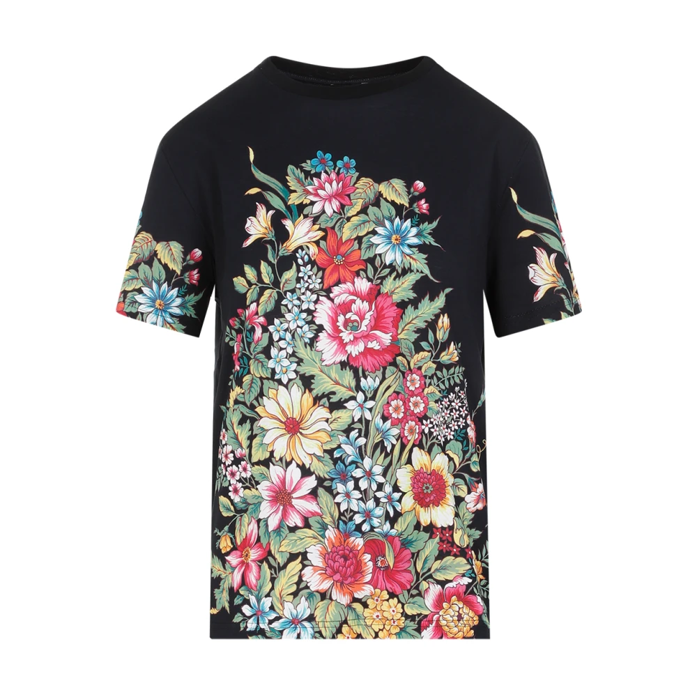 ETRO Zwart Bloemenprint Katoenen T-shirt Multicolor Dames