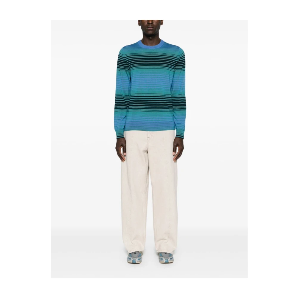 PS By Paul Smith Blauw Gestreepte Crewneck Sweater Blue Heren