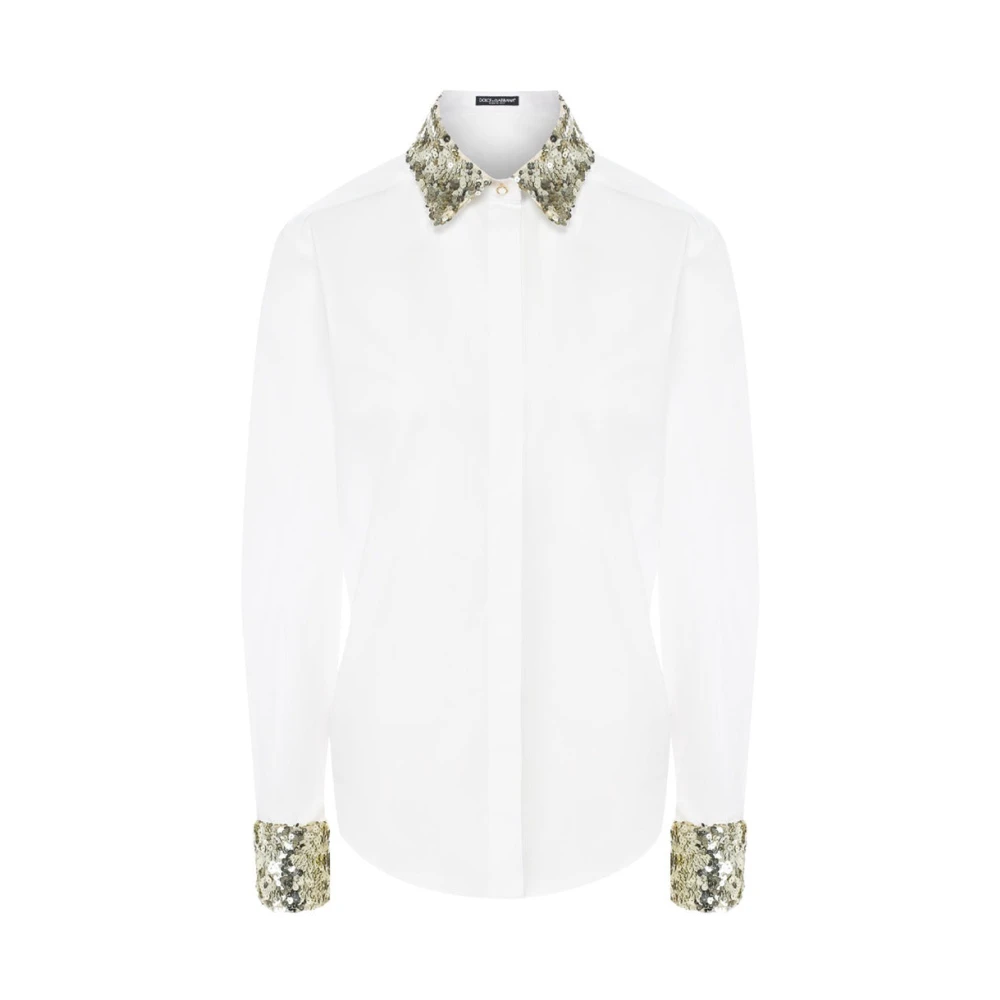Dolce & Gabbana Paillet Kraag Katoenen Overhemd White Dames
