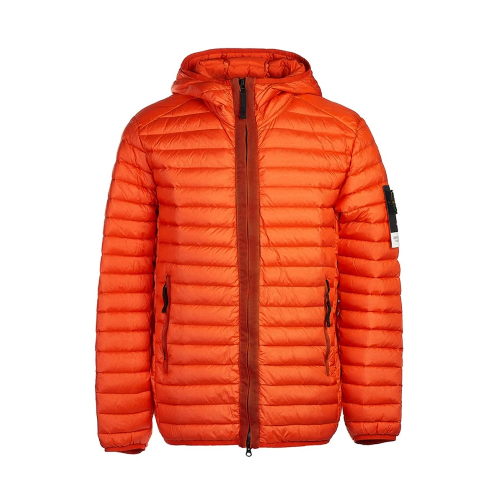 Stone Island Men's Orange Duck Down Nylon Jacket With Zip