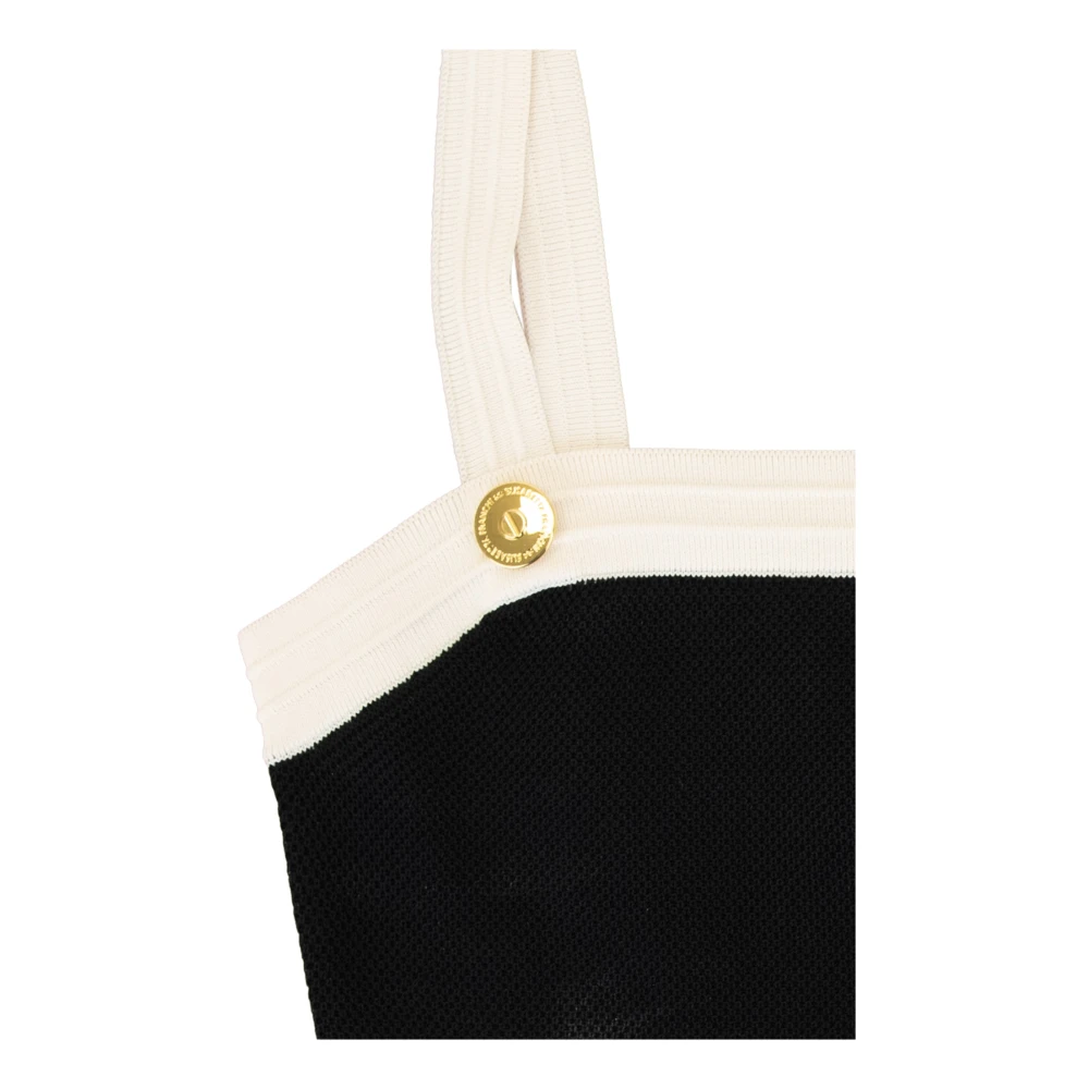 Elisabetta Franchi Gouden Knoop Gebreide Crop Top Black Dames