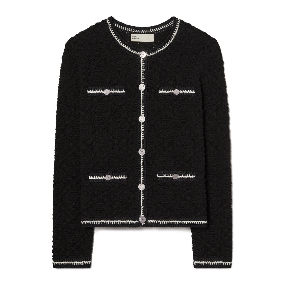 TORY BURCH Logo Cardigan Sweater Black Dames