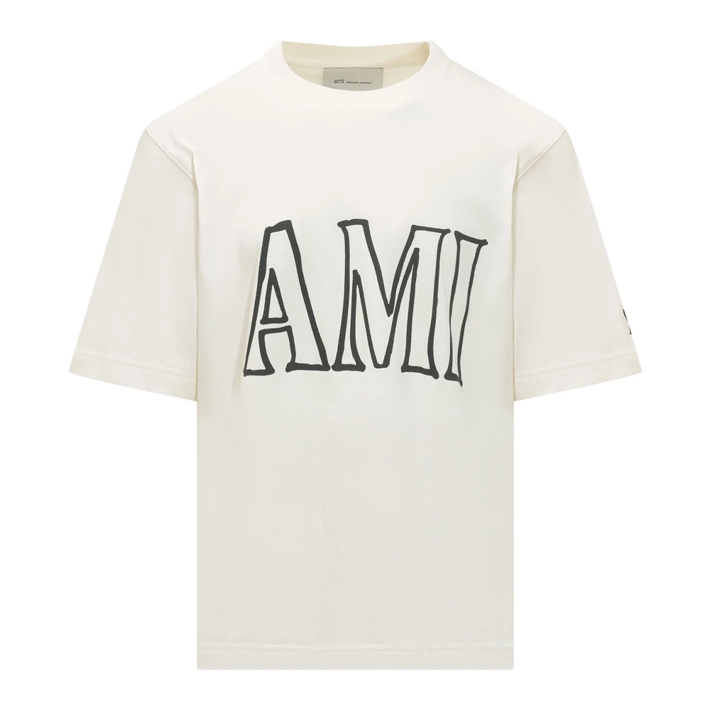 Ami Paris, T-Shirts, male, White, Size: M Cotton Print T-shirt