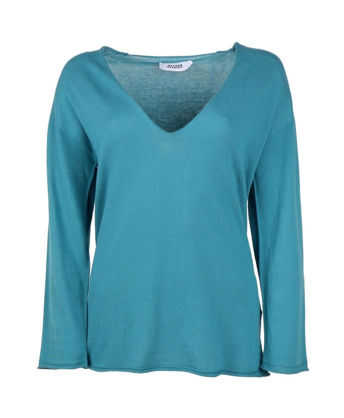 pull-en-coton-vert-a-col-en-v