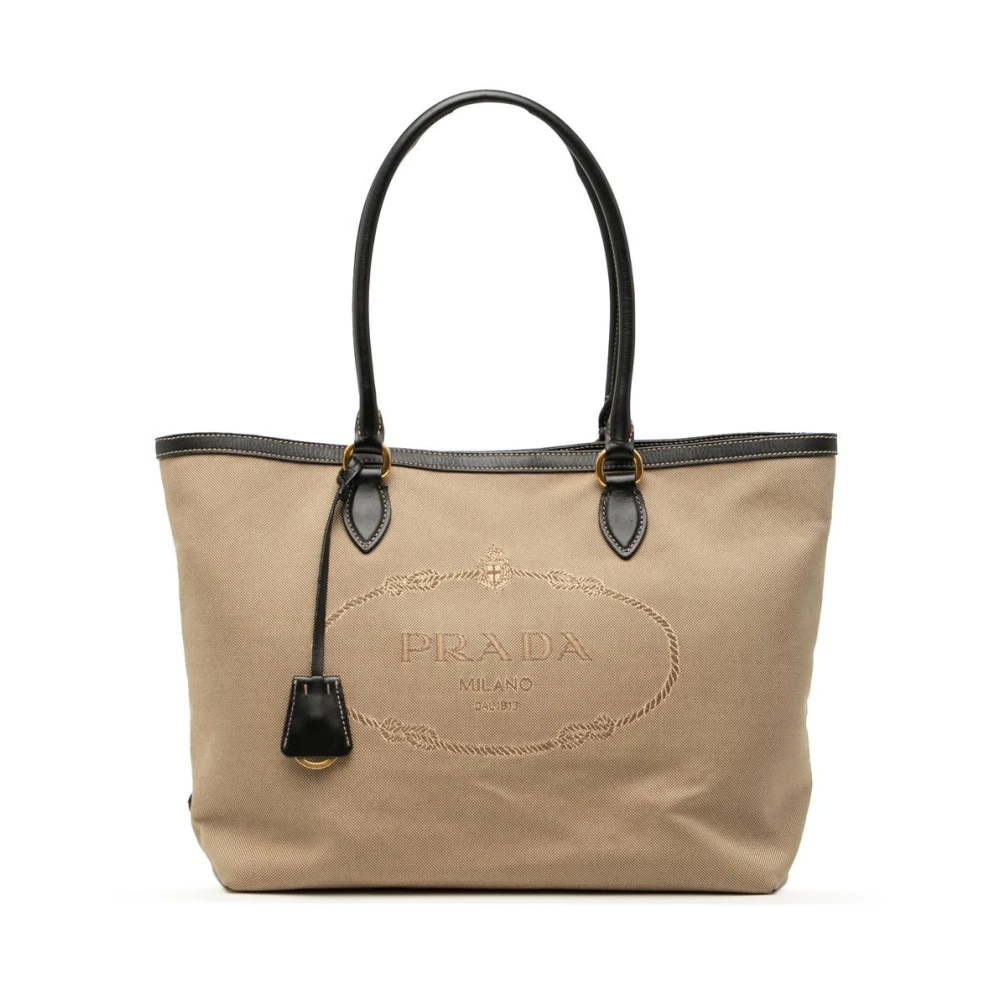 Prada Vintage Women's Brown Pre-Owned Canvas Tote Bag