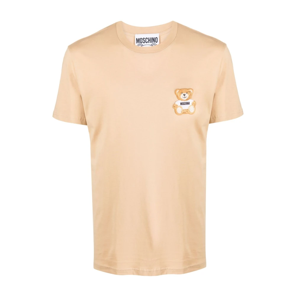 Moschino Beige T-shirts en Polos met Appliqué Logo Beige Heren