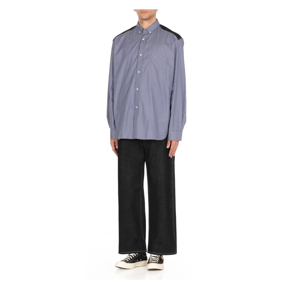 Junya Watanabe Blauw Katoenen Overhemd met Gestreept Patroon Blue Heren