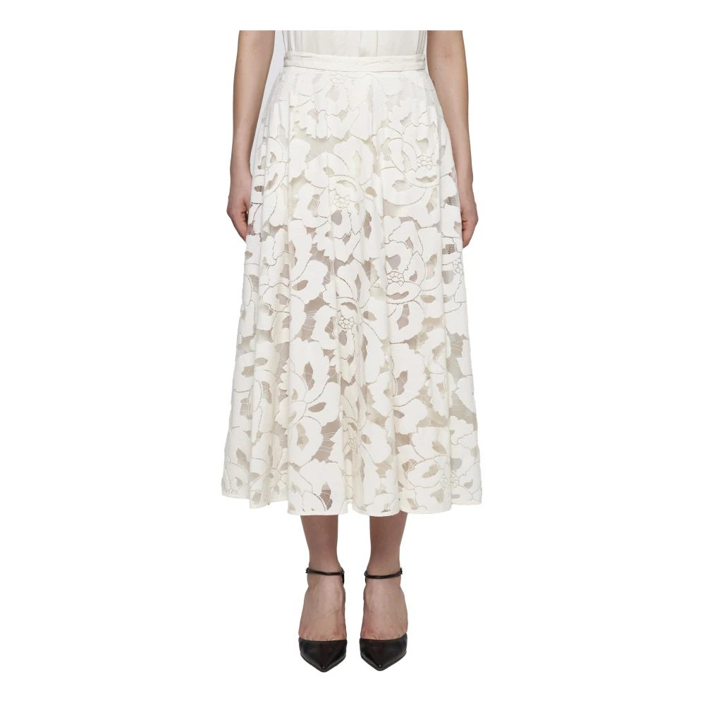 Max Mara Studio Ivoor Bloemenkant Midi Rok Beige Dames