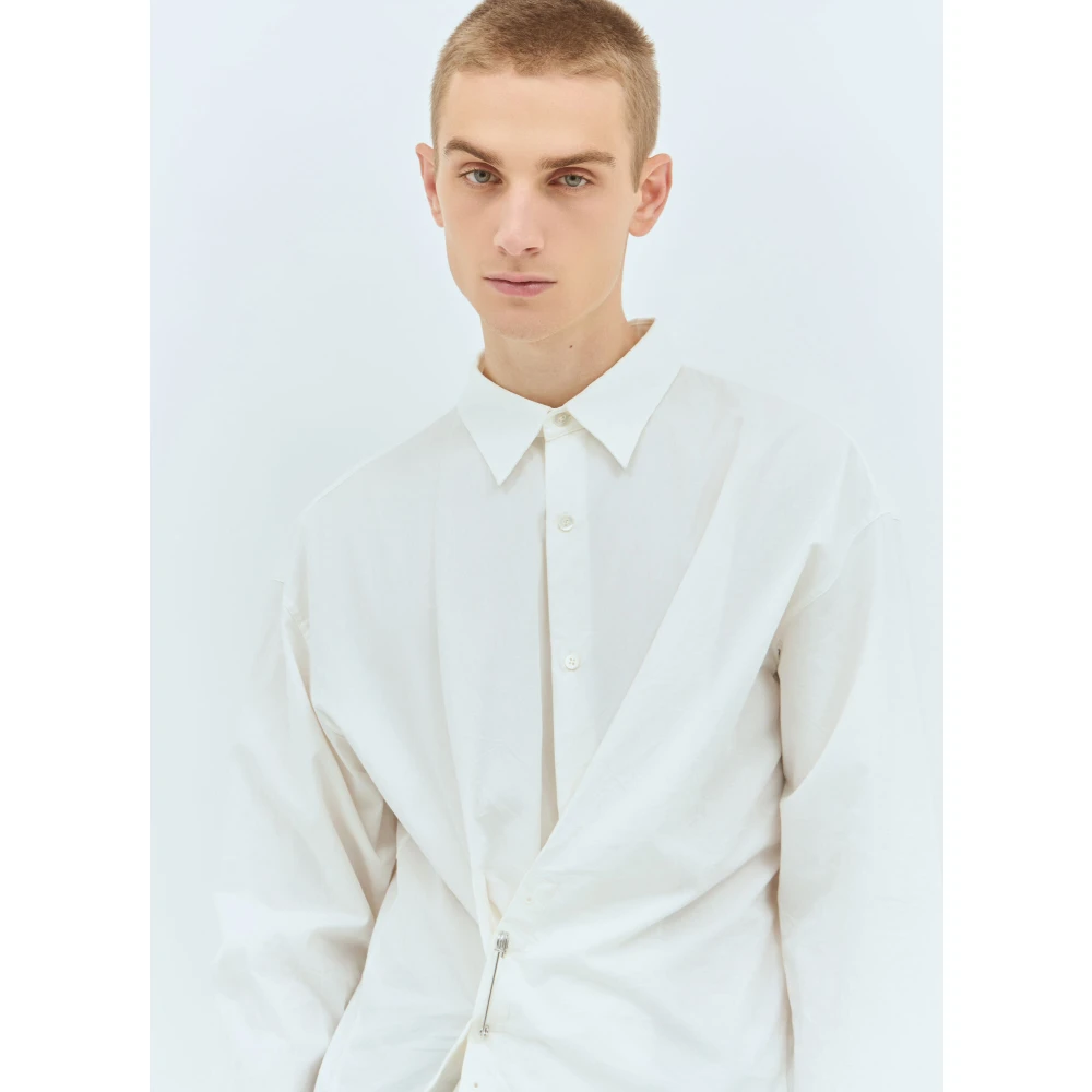 Dries Van Noten Veiligheidsspeld Versierde Katoenen Overhemd White Heren