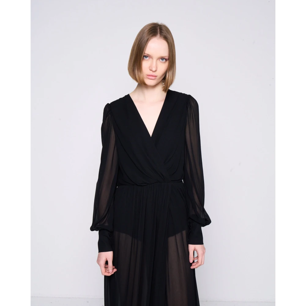 Silvian Heach Lange Gesluierde Jurk Lange Mouwen V-hals Black Dames