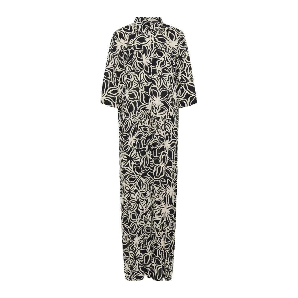 Kaffe Bloemen jumpsuit met overhemdkraag Black Dames
