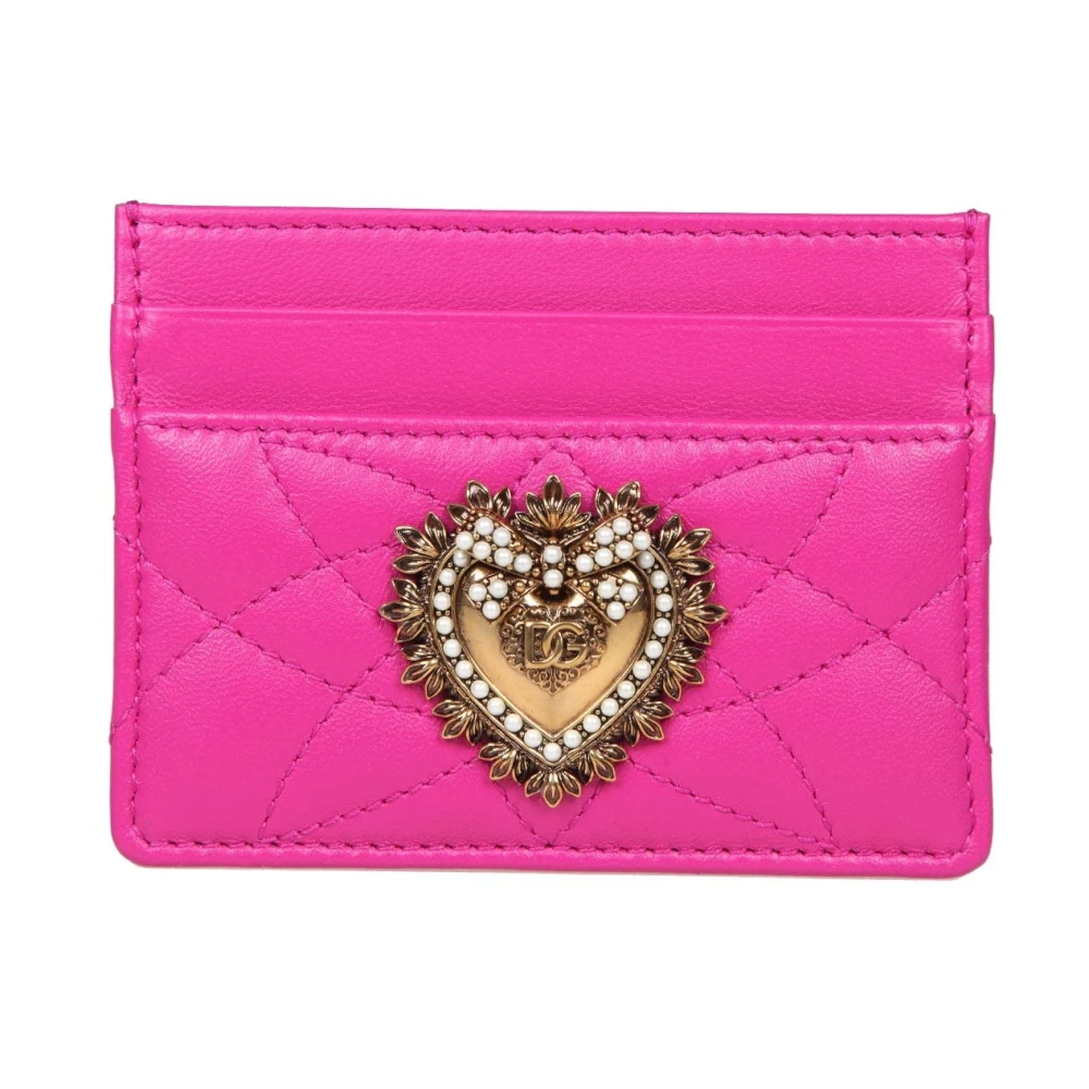 Dolce & Gabbana Gewatteerde leren kaarthouder met hartdetail Pink Dames