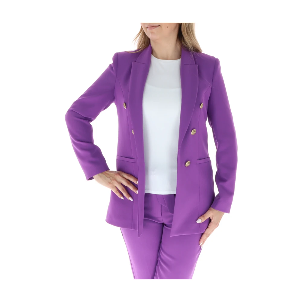 Sol Wears Women Paarse Double Breasted Blazer Kantoor Kleding Purple Dames