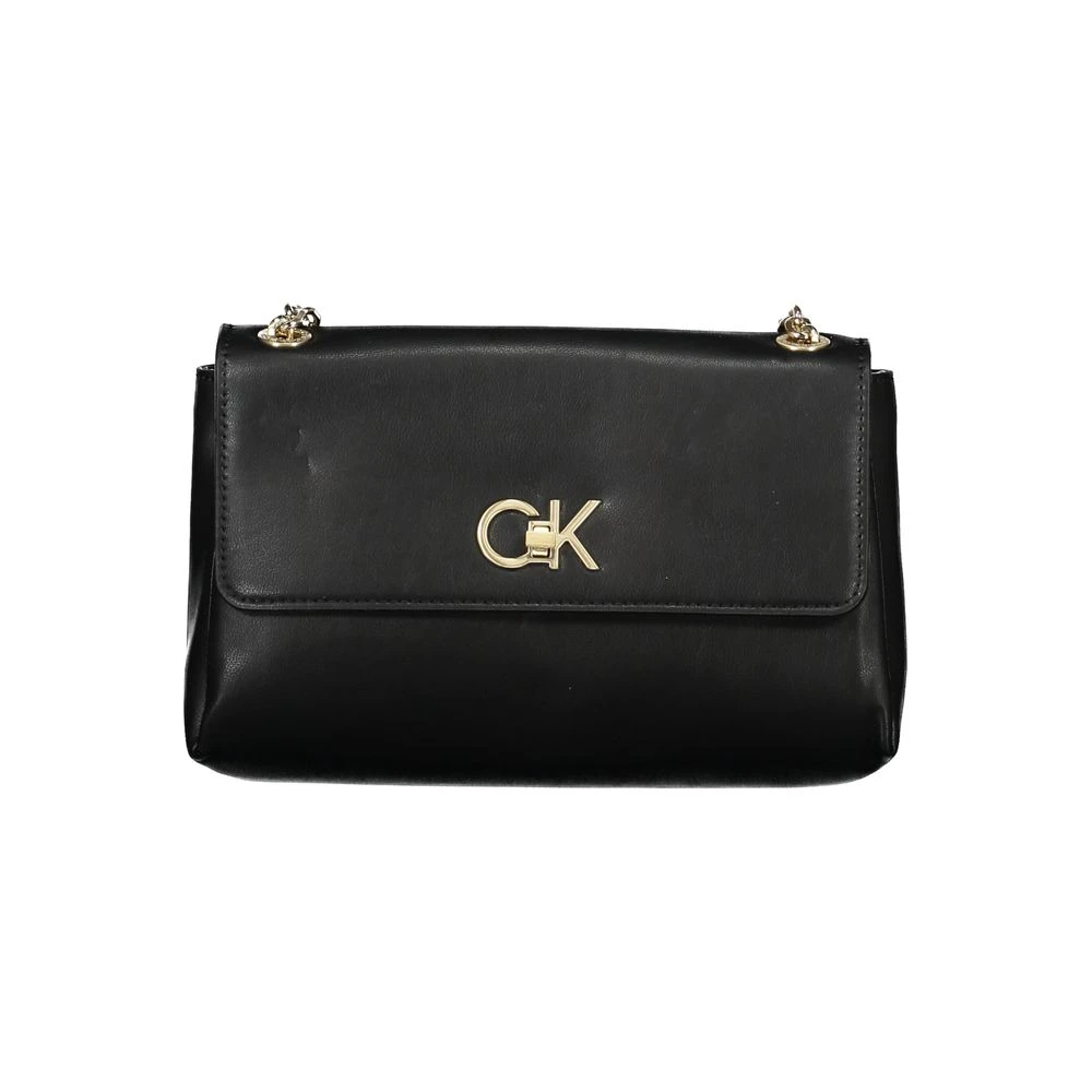 Calvin Klein Zwarte Polyester Schoudertas met Kettinghandvatten Black Dames