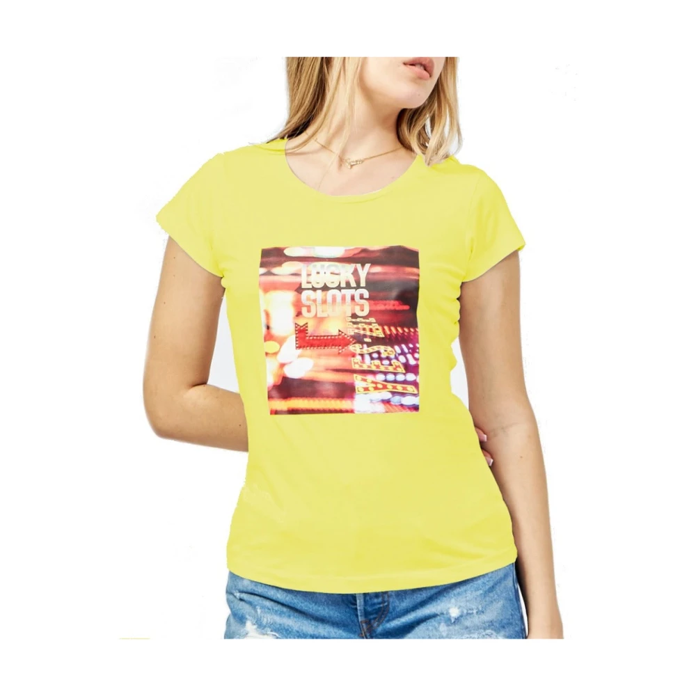 YES ZEE Katoenen Ronde Hals Bedrukt T-shirt Yellow Dames