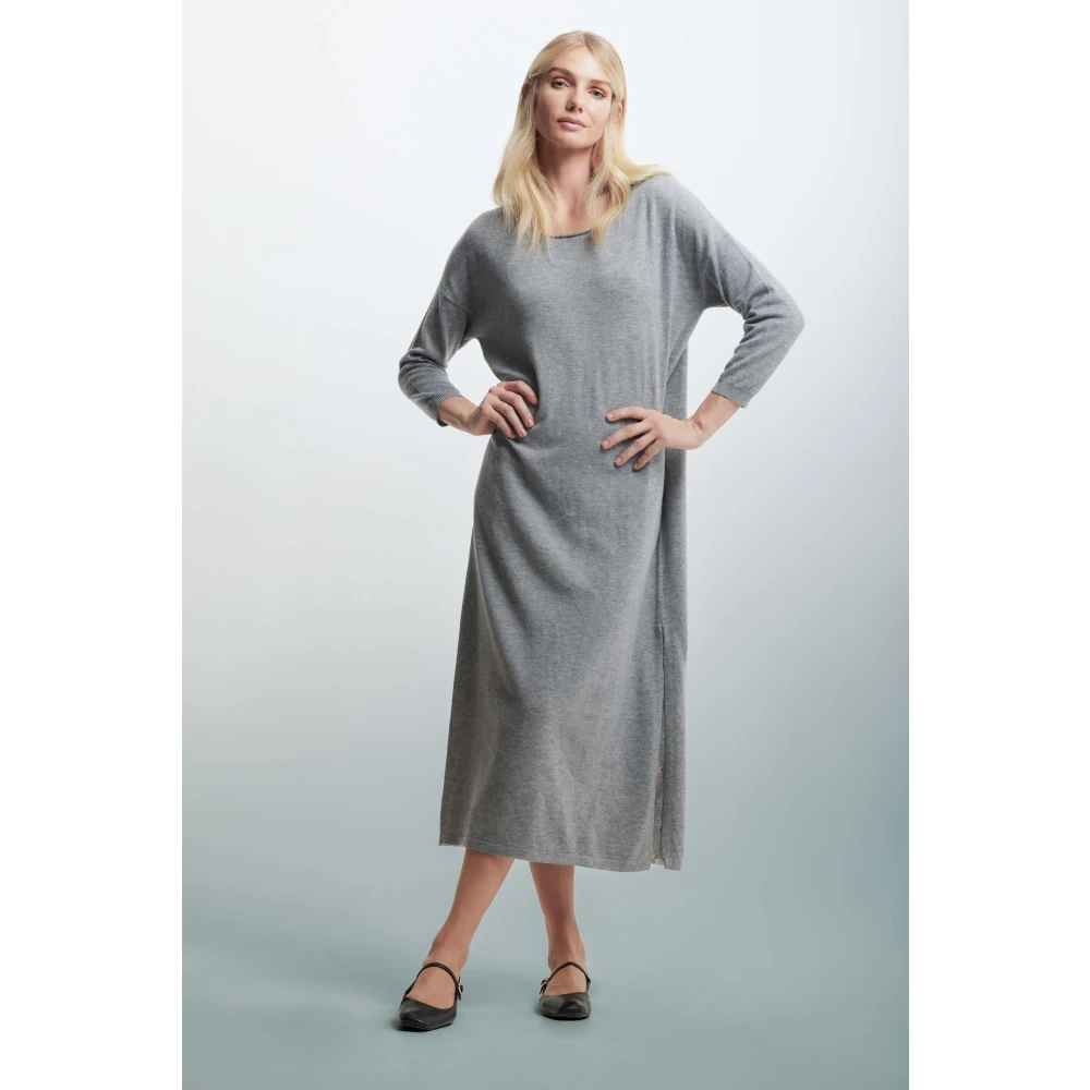 Kocca Zachte Gebreide Jurk met Kantinzet Gray Dames
