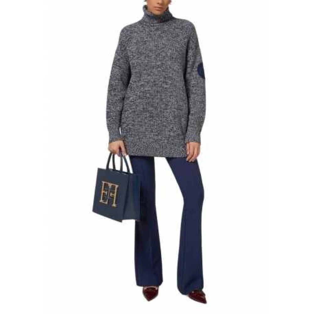 Elisabetta Franchi Blauw Wit Lang Turtleneck Sweater Blue Dames