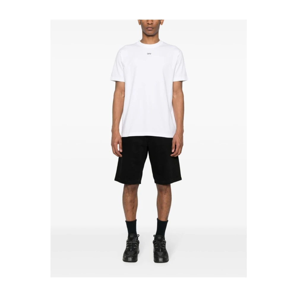 Off White Zwart Logo T-shirt Jersey Crew Neck White Heren