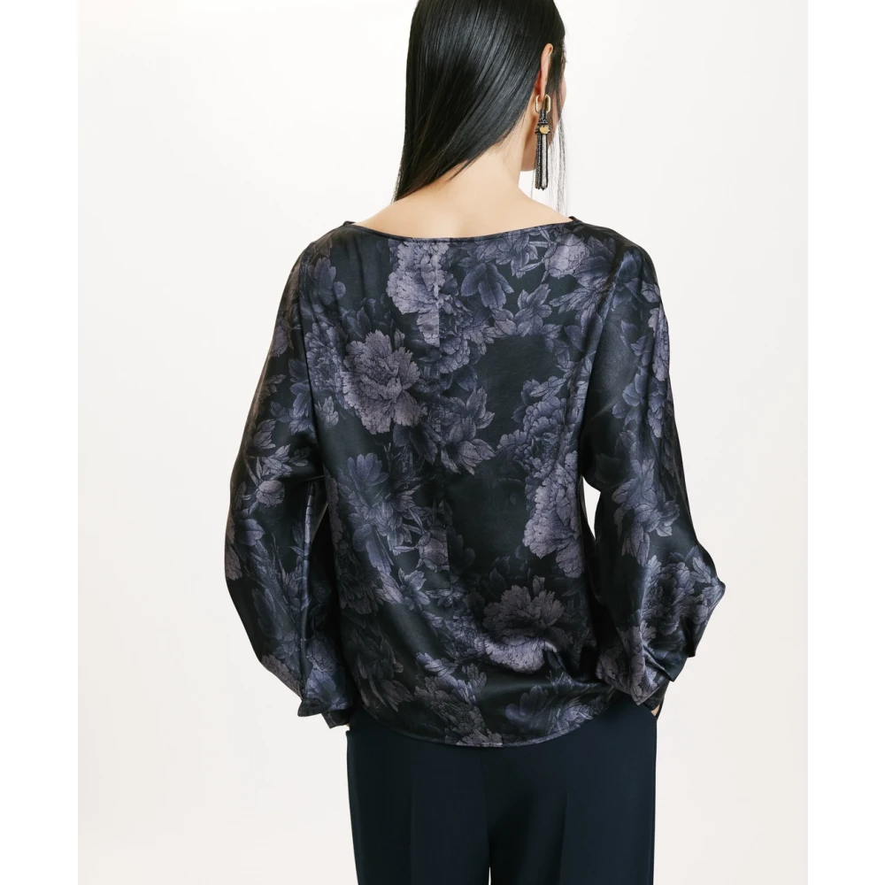 Momoni Gedrukte zijden satijnen stretchblouse Blue Dames
