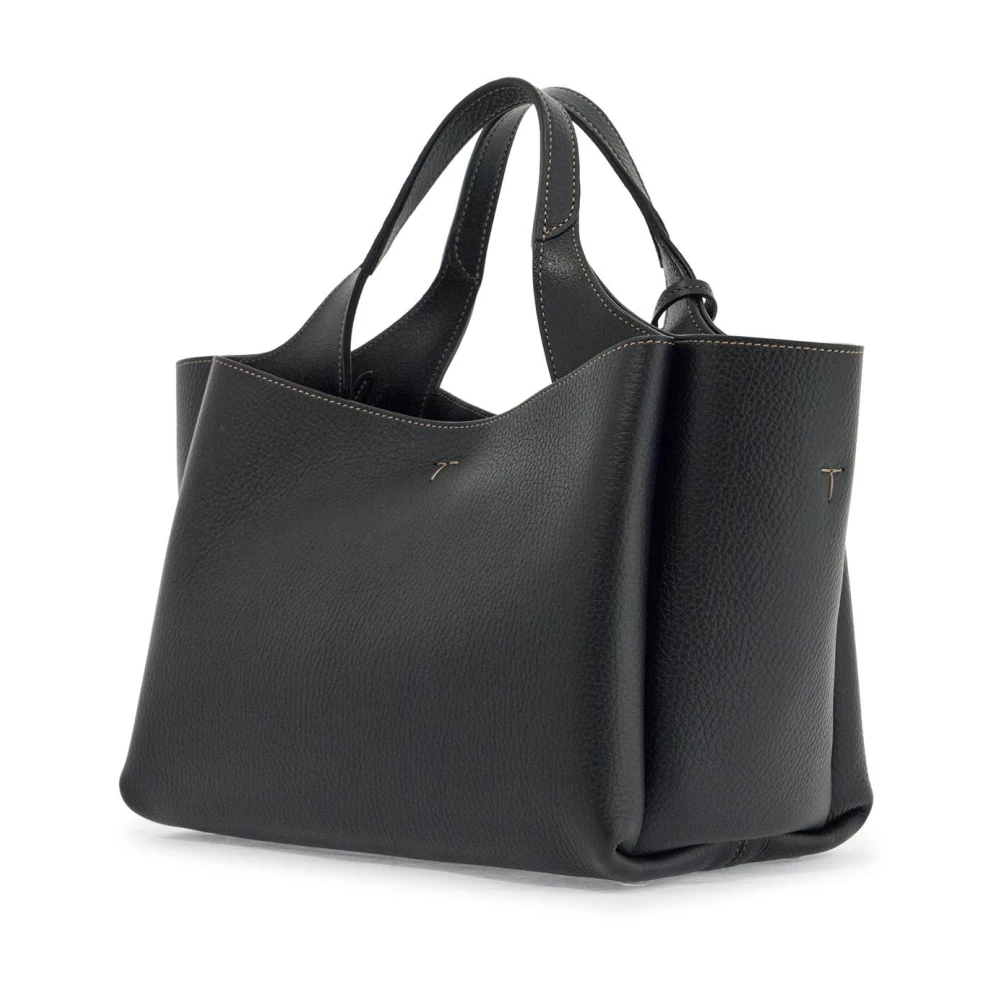 TOD'S Zwarte Kalfsleren Mini Handtas met Handvatten Black Dames