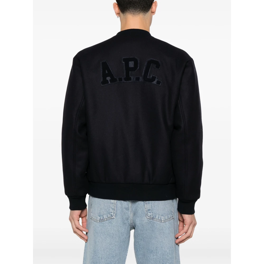 A.p.c. Blauwe Chenille Patch Jassen met Drukknoopsluiting Blue Heren