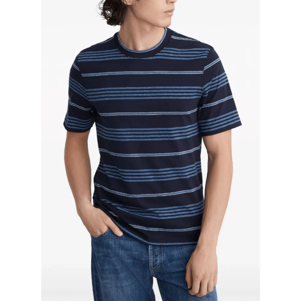 BRUNELLO CUCINELLI Gestreept Katoenen T-Shirt in Marineblauw Blue Heren