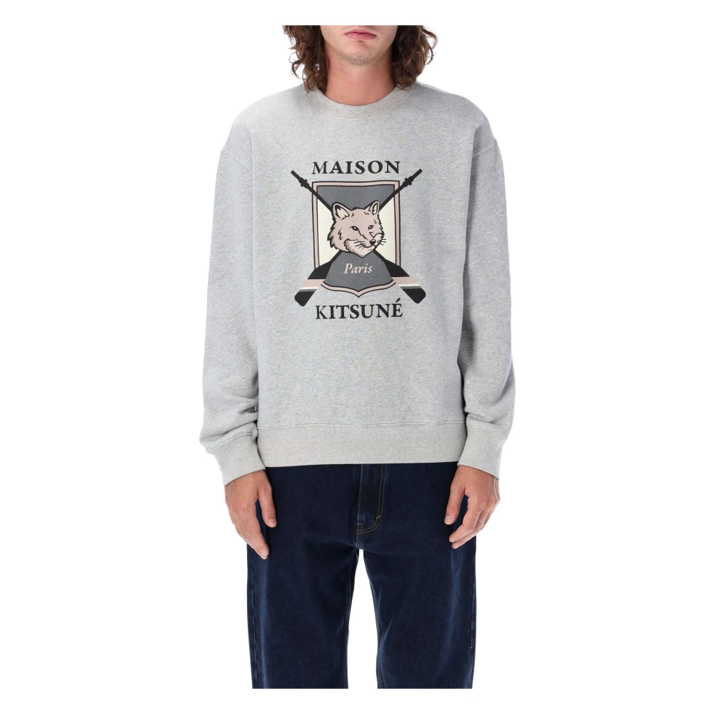 Maison Kitsuné College Fox Comfort Sweatshirt Lichtgrijs Melange Gray Heren