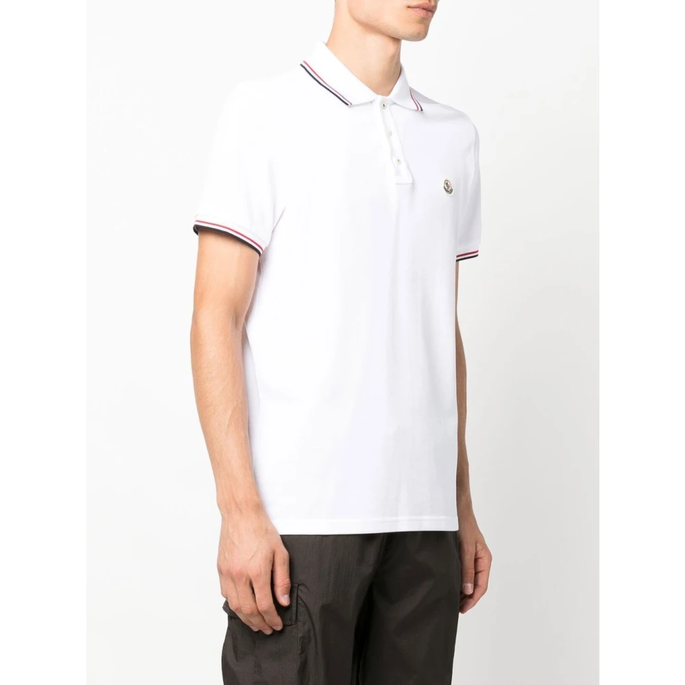 Moncler Gestreept Logo Patch Poloshirt White Heren
