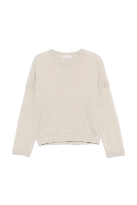 Ljus Beige Linne Siden Crewneck Tröja