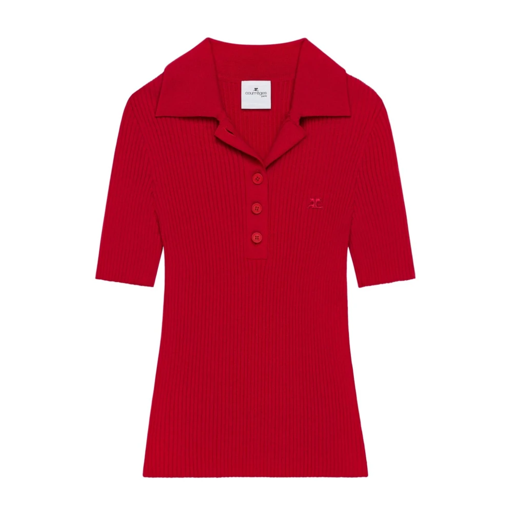 Courrèges Rode T-shirt met Logo Applicatie Red Dames