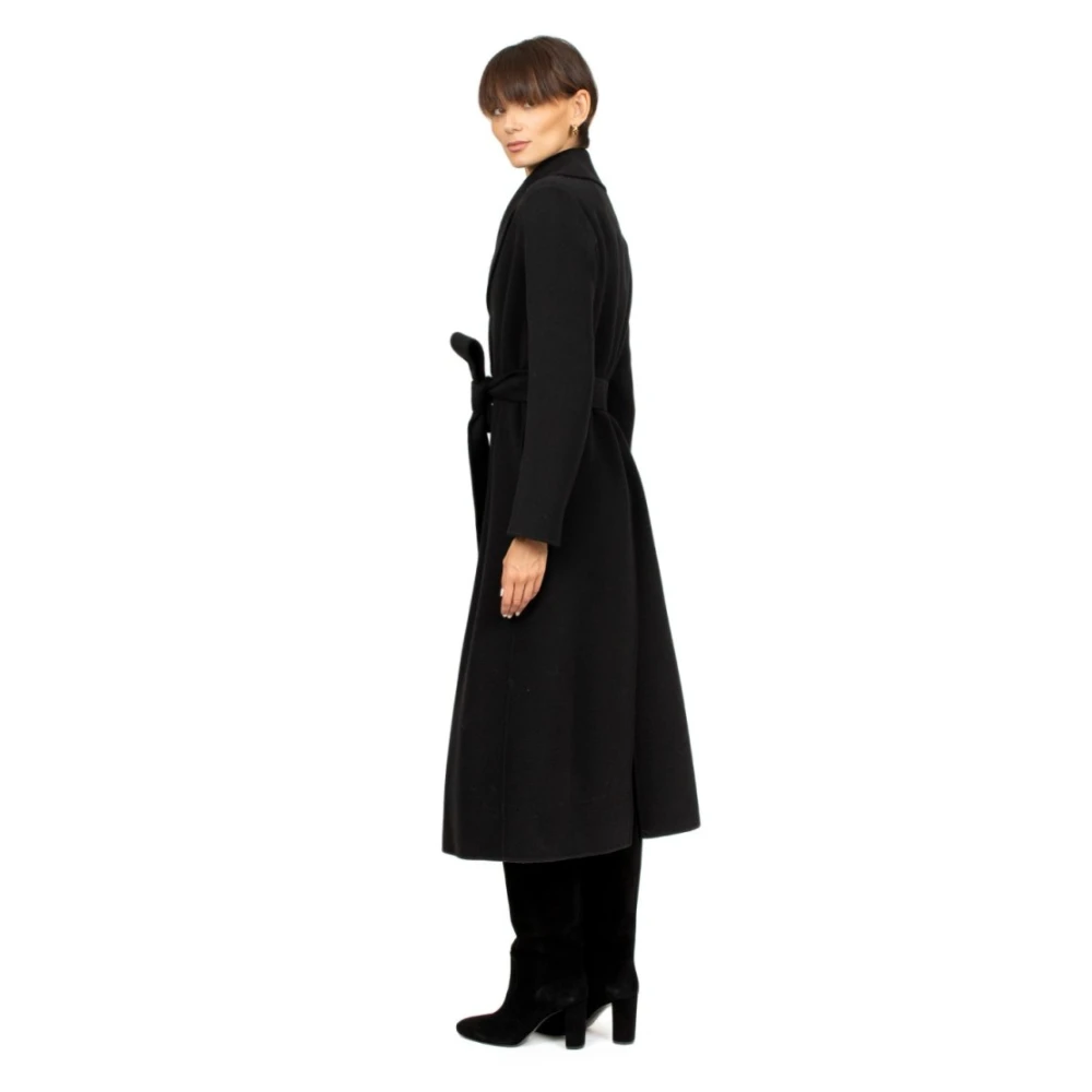 Max Mara Zwarte wollen jas met riem Black Dames