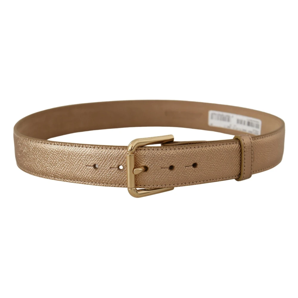 Dolce & Gabbana Chique Roségouden Leren Riem met Logogesp Yellow Dames