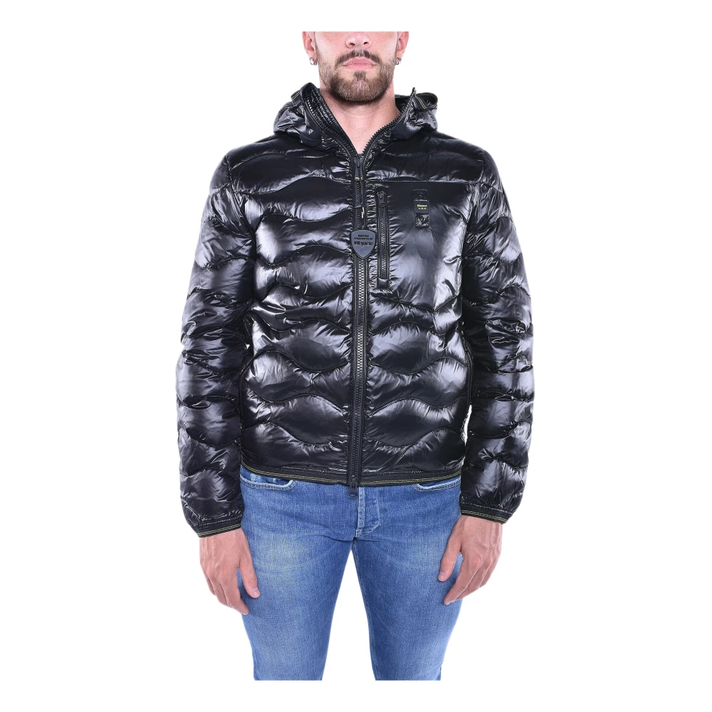 Blauer Lichtgewicht Wave Gewatteerde Nylon Jas Black Heren