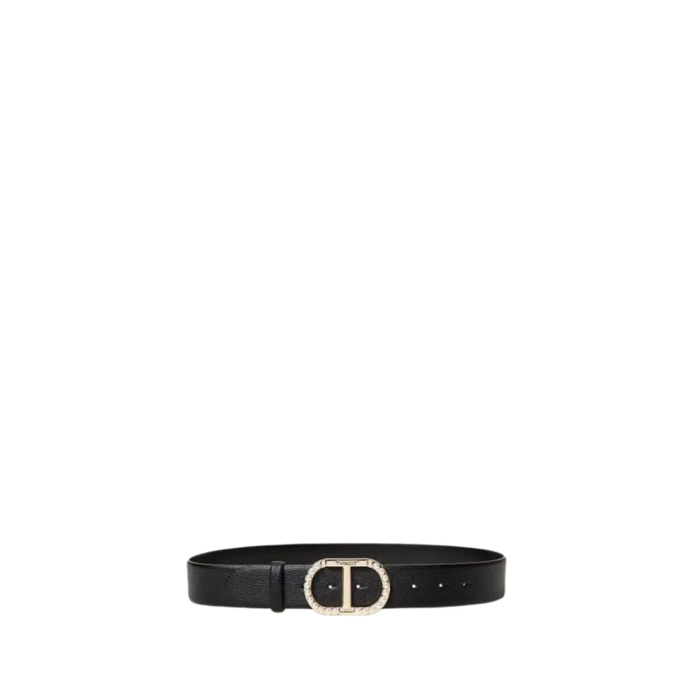 Twinset Zwarte Riem met Lage Taille en Ovaal T-Gesp Black Dames