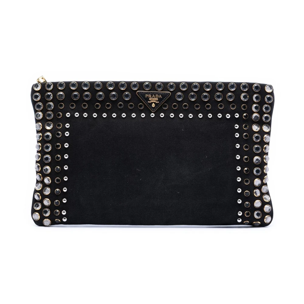 Prada Vintage Women's Black Vintage Clutches, One Size, Pre-Owned Studded Embellished Pouch
