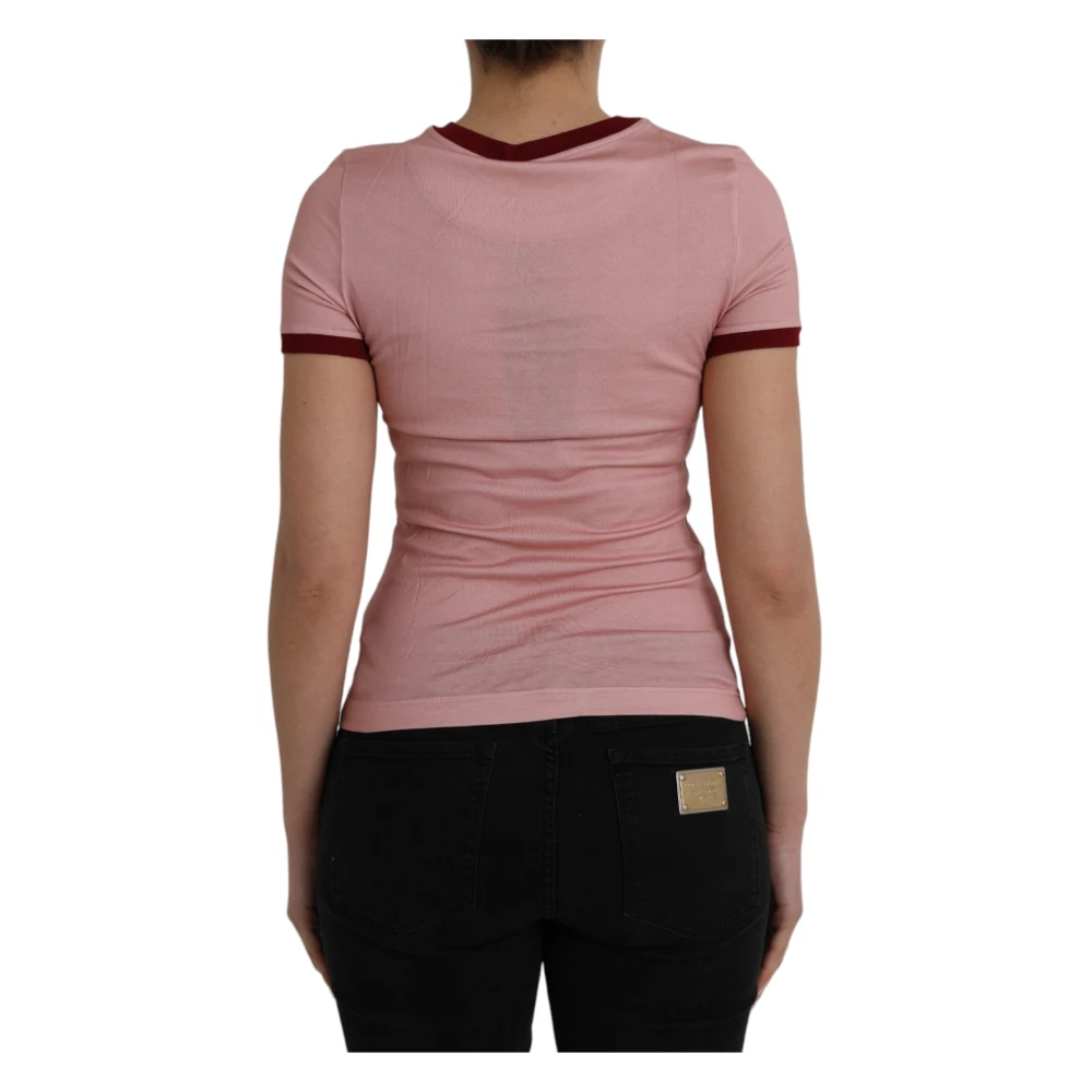 Dolce & Gabbana Rosa Katoenen T-shirt met Logo Print Pink Dames